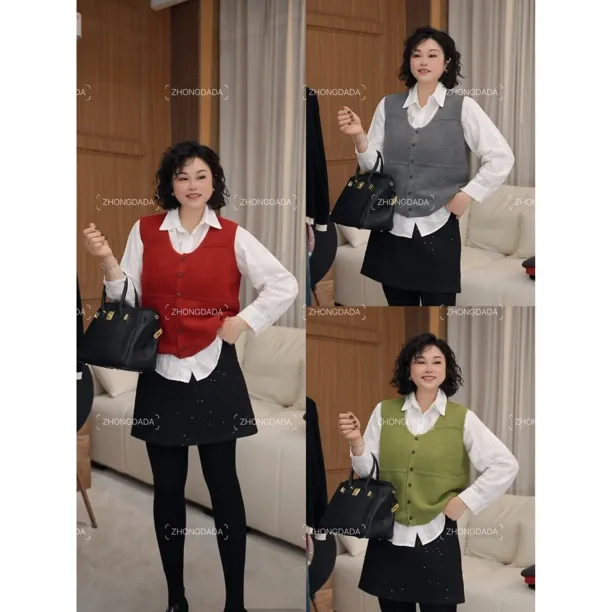 ZHONG大大【】秋冬新款韩版洋气减龄百搭坎肩马夹针织衫12352