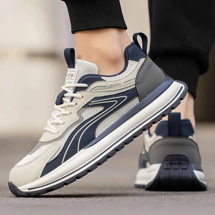 男鞋春夏新款透气厚底运动鞋网布系带休闲鞋男款鞋子潮流旅游慢跑