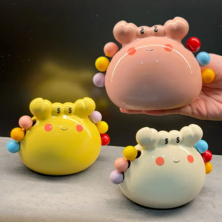 暴富可爱小螃蟹 陶瓷收纳罐不锈钢水果叉高颜值家用甜品叉