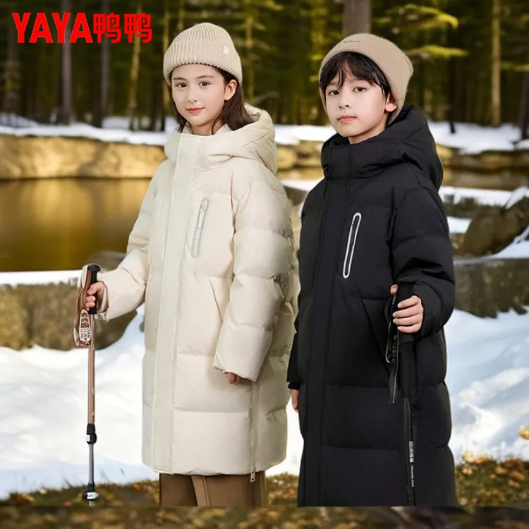 鸭鸭儿童羽绒服女童秋冬季中大童装加厚6-12岁中长款外套男童款