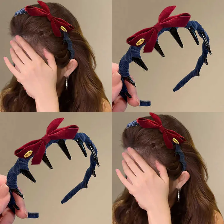 秋冬植绒蝴蝶结发箍女增高颅顶头箍洗脸发卡发饰日常外戴2025新款