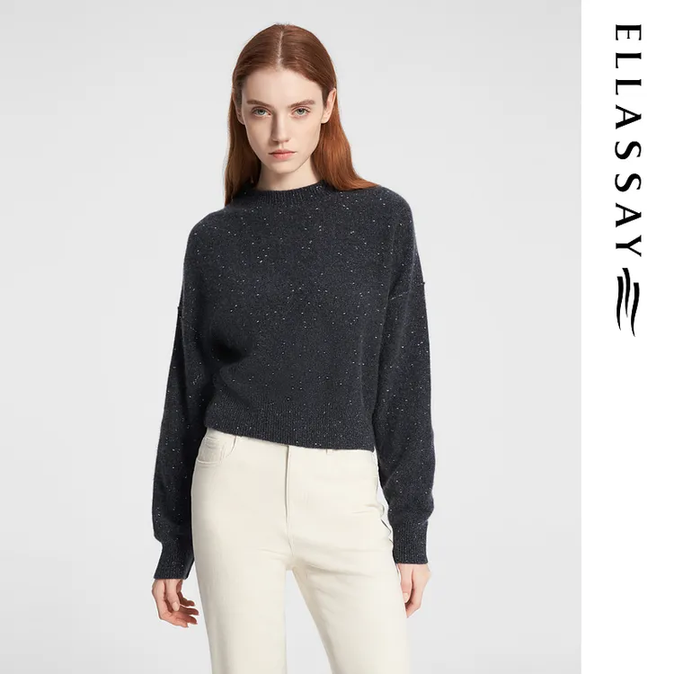 ELLASSAY歌力思秋冬新款亮丝编织百搭落肩袖针织衫女EWE354M10600