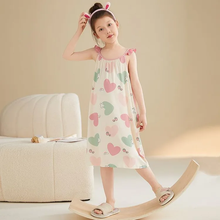 范哲萨儿童睡衣女童睡裙夏季公主风吊带中大童女孩薄款莫代尔宝宝