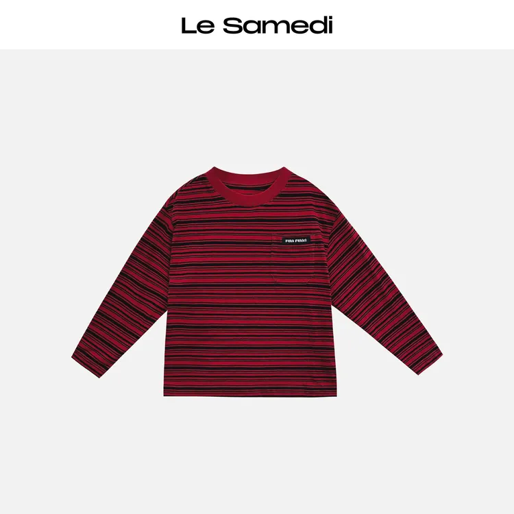 Le Samedi马油叶儿【跃动信号】亲子童装莼棉字母撞色条纹长袖T