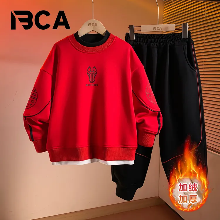 BCA【双福加持】男童红色套装中大童冬季加绒保暖套装DF-套装3892