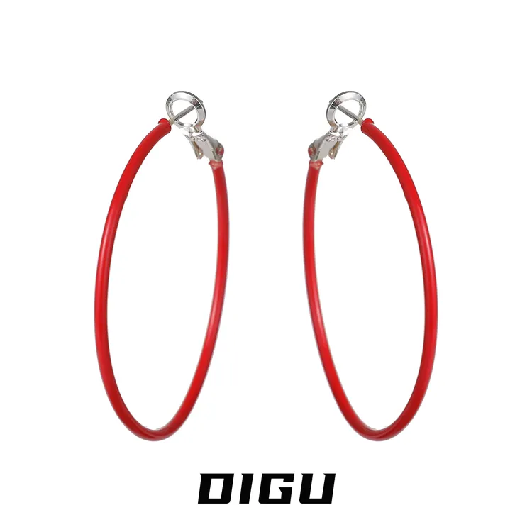 嘀咕家 铜合金耳饰 港风复古滴釉素圈耳圈秋冬圈圈耳环圣诞耳饰