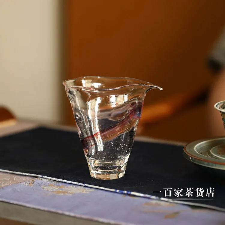 梁明毓原创设计茶具 飘公道杯 玻璃匀杯红蓝全手工功夫分茶器茶杯