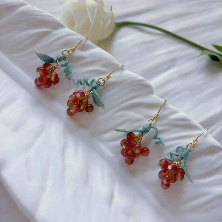 非金属锦纶耳饰 微钩葡萄耳饰手工编织耳环原创小众耳钉