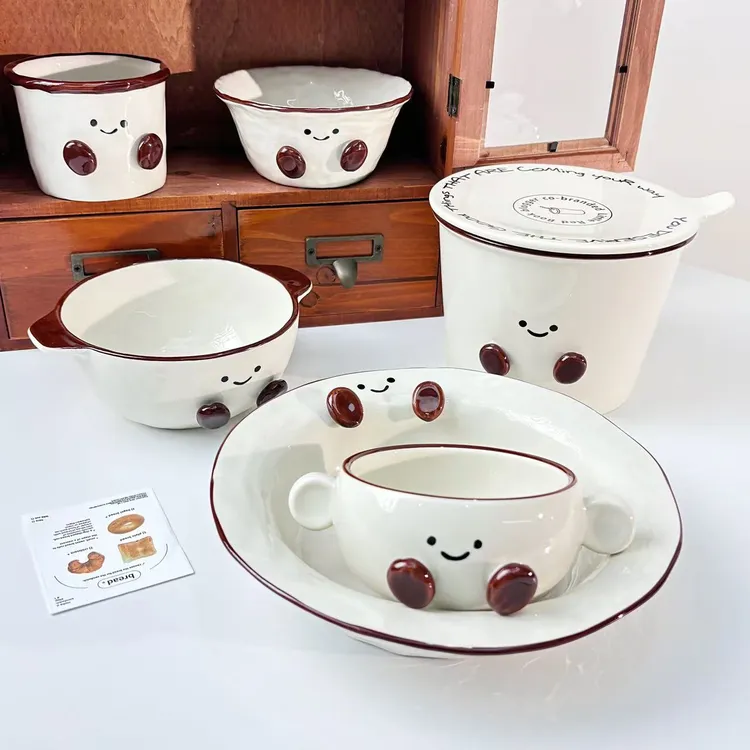 可爱脚丫陶瓷餐具组合米饭碗菜盘子沙拉碗泡面碗炖盅一人食餐具