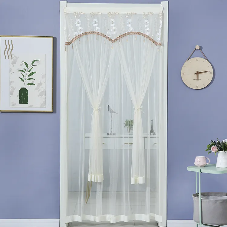 蕾丝门帘夏季防蚊蝇门帘双开蕾丝纱帘卧室家用隔断魔术贴帘子