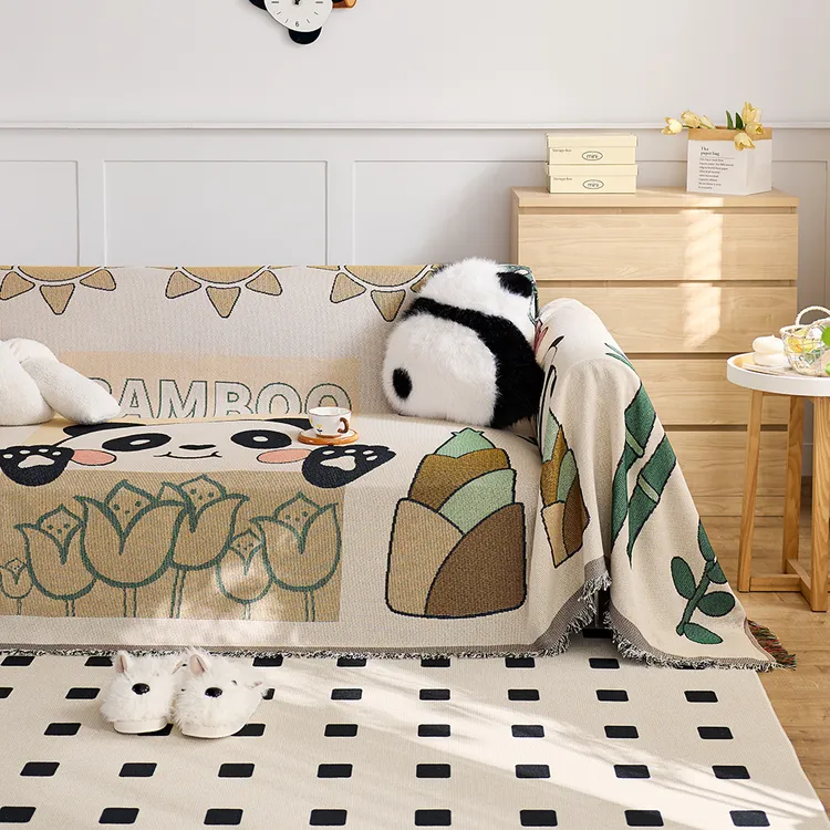 熊猫沙发巾沙发垫ins防尘罩盖巾单人沙发套巾装饰毯子沙发毯全盖