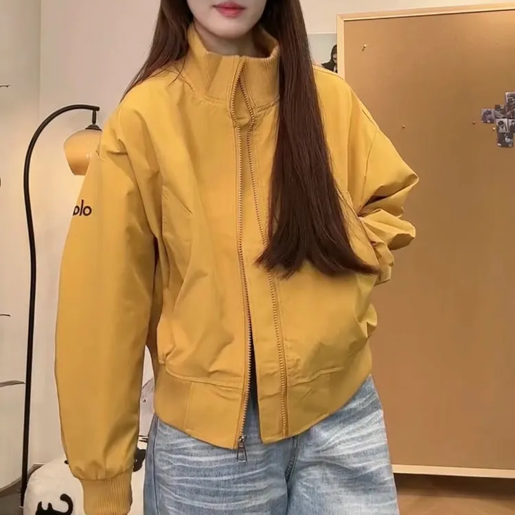 【荔枝专属】现货韩版复古黄色高级感立领棒球服外套2025秋季新款宽松百搭夹克