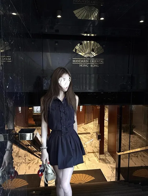 老钱风巨显瘦显白气质衬衫无袖连衣裙无袖衬衫裙