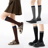 显瘦小腿袜开学季运动风袜子女秋季堆堆袜咖色学院风棕色长筒袜