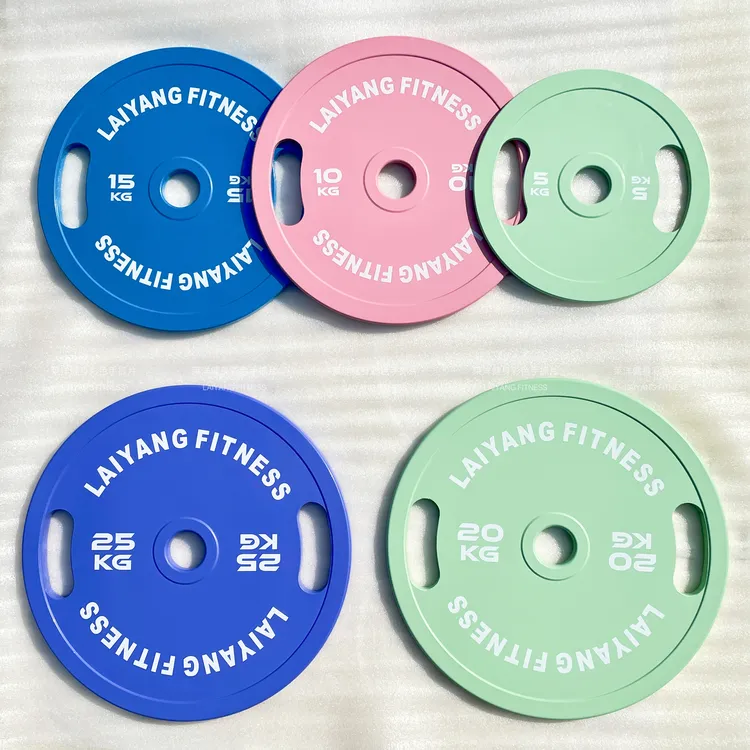 健身房马卡龙彩色钢片杠铃片5cm大孔片奥杆力量举超薄手抓杠铃片