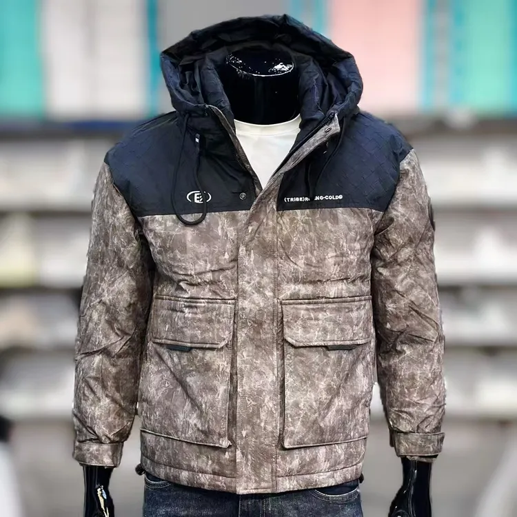 2025新款连帽花色迷彩羽绒服男冬季休闲保暖碎花男士修身冬装外套