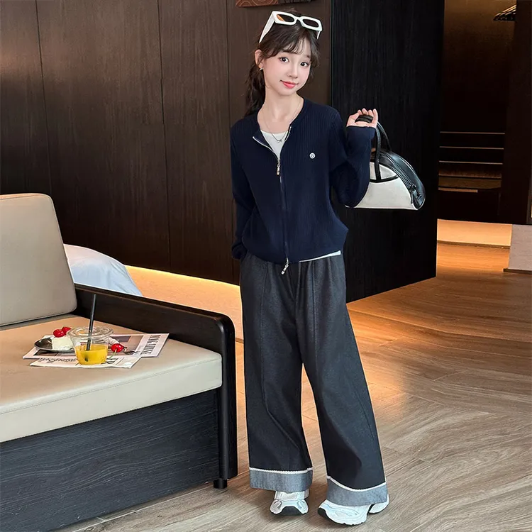 女童假两件毛衣开衫套装春秋显瘦洋气时尚休闲宽松秋季气质网红