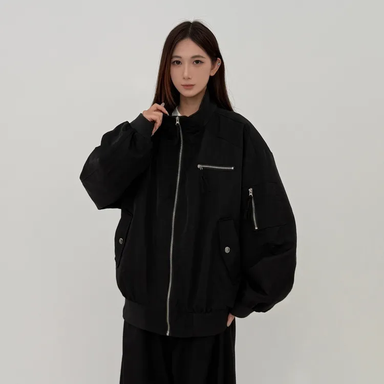 秋季肌理感螺纹下摆外套男女短款户外休闲潮牌夹克韩版立领上衣