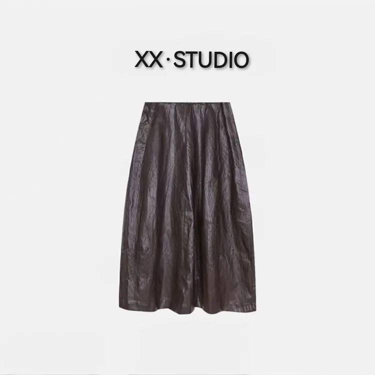 【SAN囍儿】皮半身裙女春秋新款高腰显瘦中长款裙子长裙5334