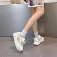 W305201软底运动鞋厚底板鞋透气百搭小白鞋蕾丝网鞋小雏菊女鞋
