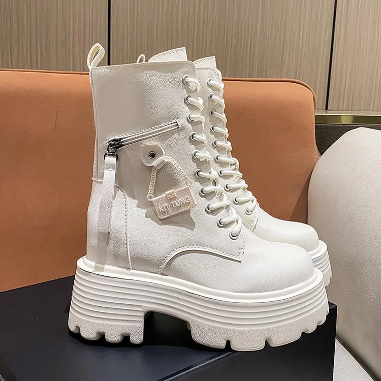 【香港NINGLUO专柜奢品】厚底马丁靴女2025新款春季内增高女鞋超