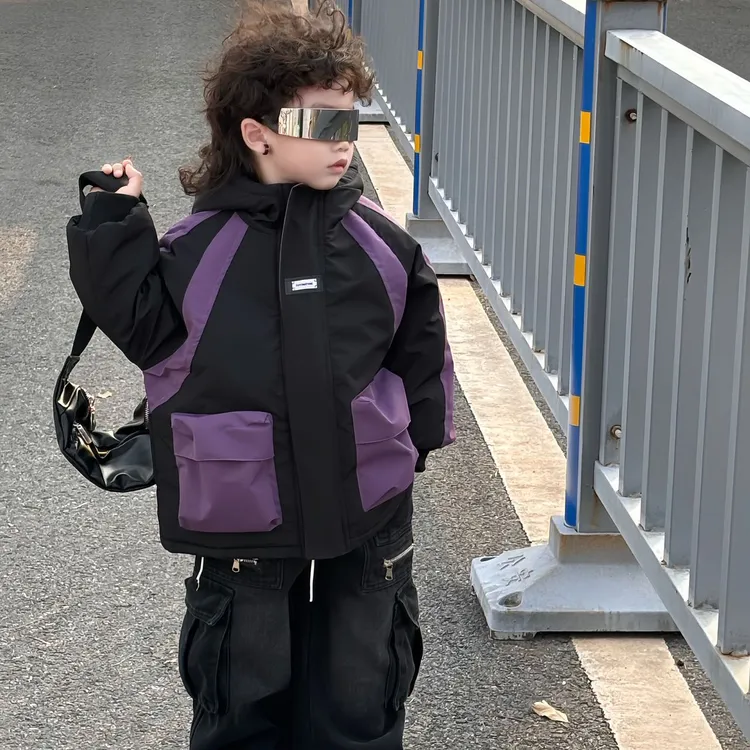 儿童冲锋衣男童夹棉外套秋冬季2025新款男孩加绒牛仔裤两件套装FY