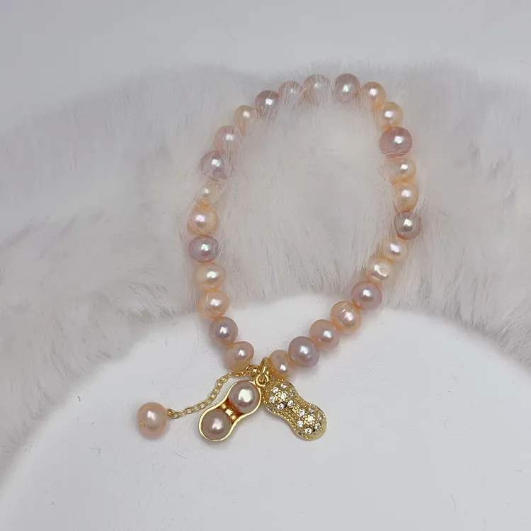 【花生】约6-7mm淡水无核珍珠百搭时尚气质轻奢珍珠手链 DSL00767