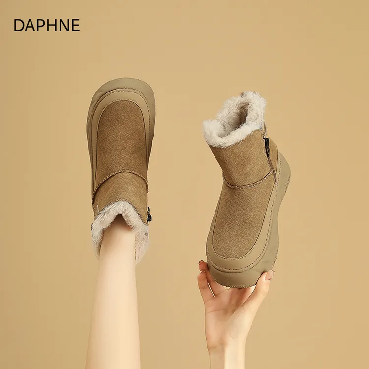 达芙妮厚底雪地靴女2025新款女款短筒时尚加绒加厚冬季防滑短靴