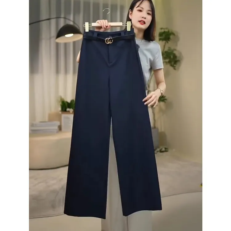 拉夏贝尔休闲裤2025新款秋季宽松显瘦高腰窄版阔腿裤气质直筒裤子