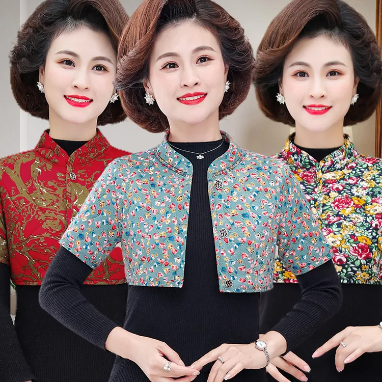 妈妈加绒加厚护肩防寒丝绒棉中袖小背心中老年女装睡觉护颈椎坎肩