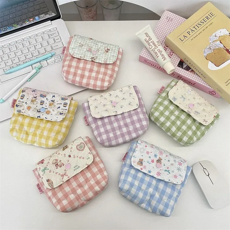 51177 格子拼接收纳袋便携迷你卫生巾收纳包化妆品小样旅行分装