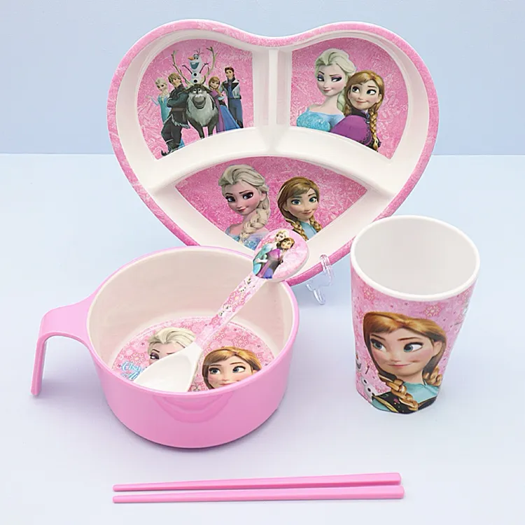 新款冰雪奇缘儿童吃饭碗艾莎公主幼儿园学生家用可爱防摔分格餐盘