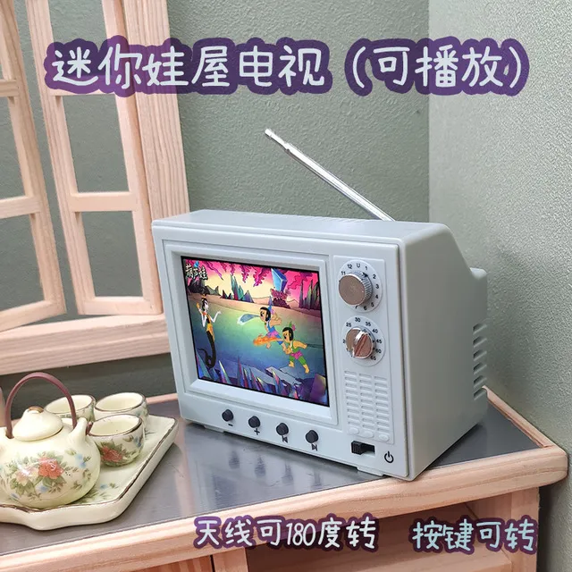 迷你小电视可看可播放12分娃屋ob11微缩场景家具模型客厅食玩道具