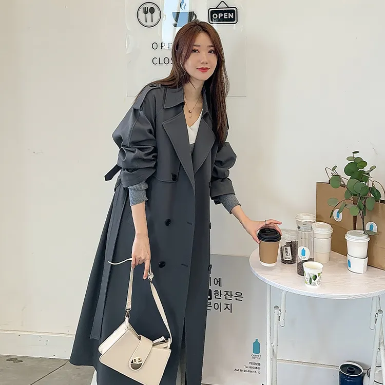 今年流行灰色风衣2025加长款英伦风春秋外套高个子大衣过膝大码