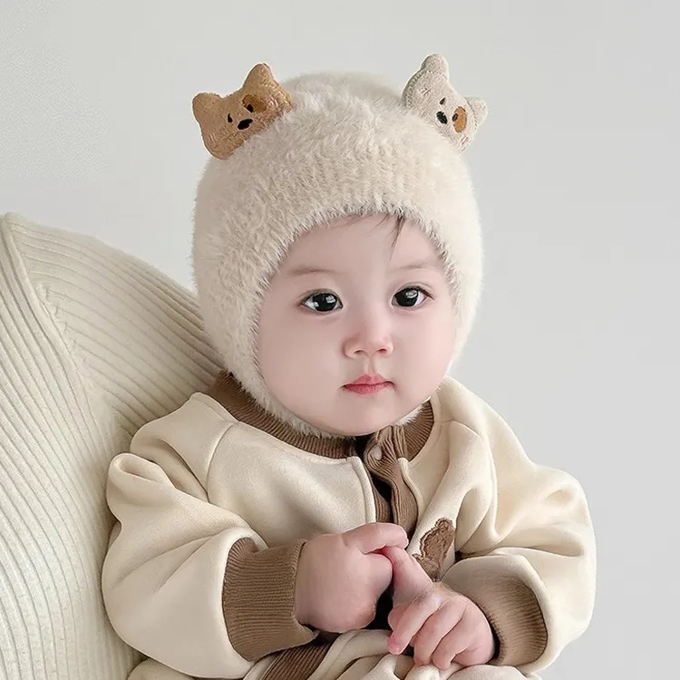 婴儿帽子秋冬季超萌婴幼儿护耳帽可爱保暖男女宝宝新生儿毛绒厚款