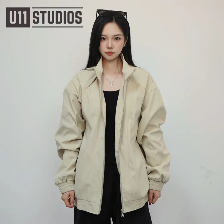 U11studios大码男装国潮飞行夹克日系秋季休闲纯色潮流男薄款免烫