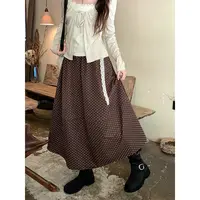 韩系复古咖色波点蓬蓬半身裙女秋季新款高腰显瘦中长款a字大摆裙