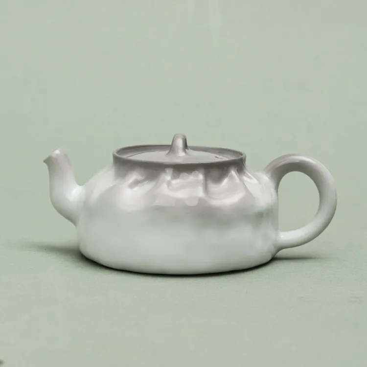 何白龙窑 柴烧白瓷超薄“豆包”壶功夫茶具泡茶壶中式复古礼盒装