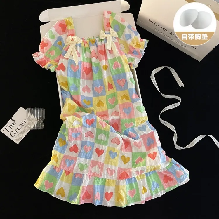 公主风带胸垫短袖睡裙女款爆款2025新款夏季薄款洋气网红学生睡衣