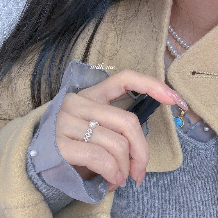 925银戒指 银珠珍珠编织款简约大气百搭小众手工