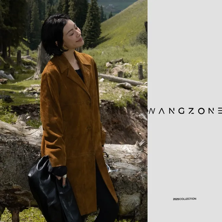 WANG ZONE | Prad*同源进口复古美拉德麂皮皮衣老钱风中长款