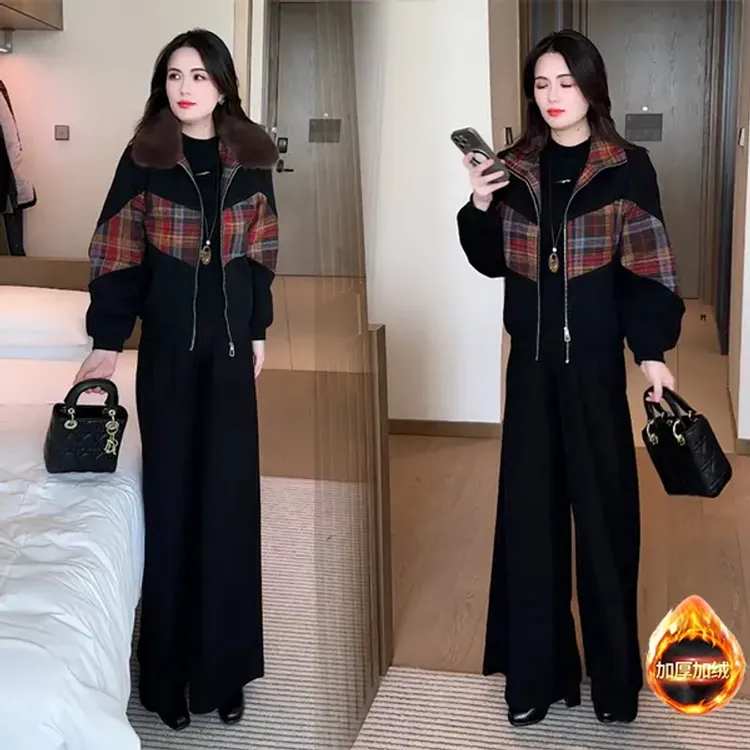 2025秋冬新款休闲显瘦时尚气质洋气加绒加厚拉链拼接长袖短外套