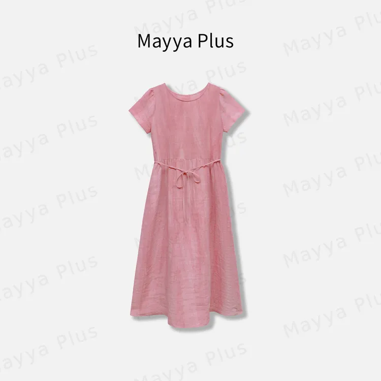 【假日心情】Mayya Plus麦芽定制收腰系带A字短袖连衣裙子32528817