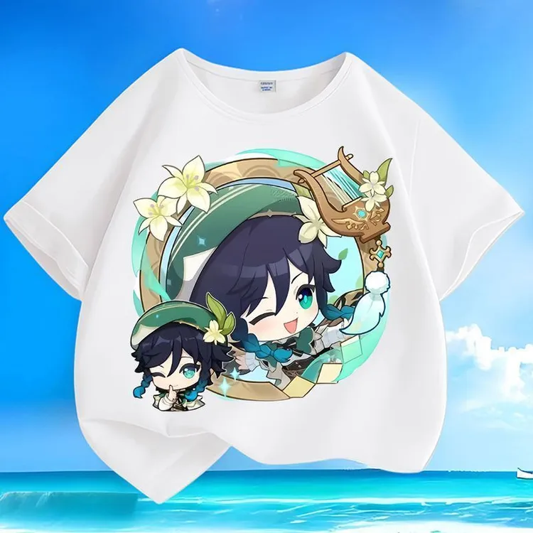 卡通原神百搭夏季新款纯棉男女小大中儿童短袖圆领宽松上衣体恤潮