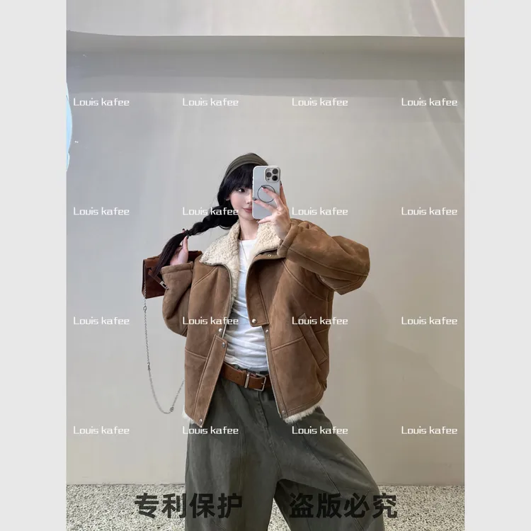 【AAA级】原生态美丽奴原胚反绒羊皮毛一体女款皮草甜酷系外套55851