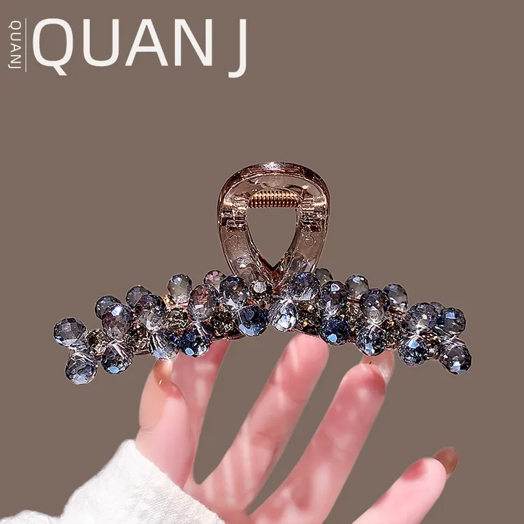 2025新款重工超闪浅蓝色水晶抓夹女气质后脑勺全盘发精致头饰