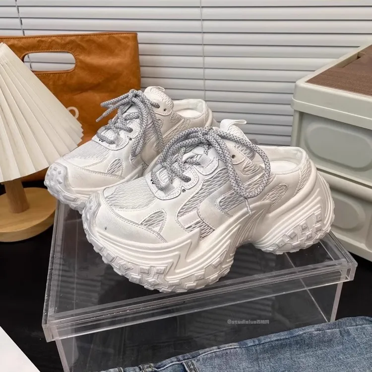  欧洲站轮胎底老爹鞋女无后跟包头半拖2025新款厚底运动休闲鞋潮