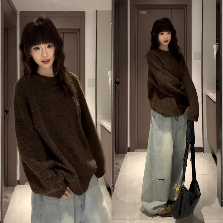 插肩袖毛衣男冬季加厚保暖慵懒风针织衫卫衣美式复古潮牌痞帅线衣