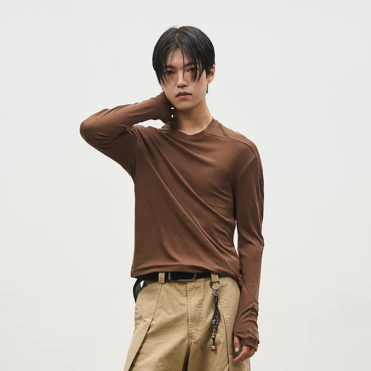 SOUTHFISH 忍者长袖衫 天丝羊毛混纺立体解构分割T恤老钱风打底衫