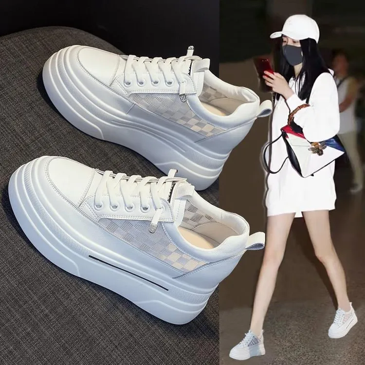 杨幂同款小白鞋女夏季薄款网面2025新款真皮百搭透气内增高女鞋